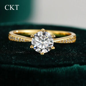 CKT 100% خاتم الذهب الحقيقي 18k مويسانيتي 1ct مع شهادة مجوهرات الزفاف الفاخرة للنساء هدية الخطوبة الصيفية غير تشويه