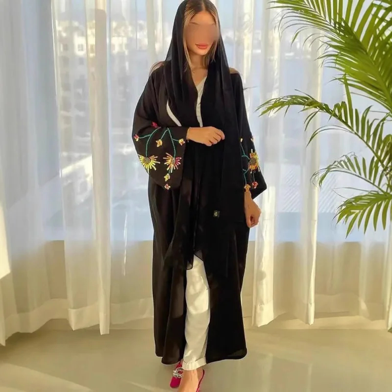 عباءة دبي العربية المطرزة بالزهور، ملابس خارجية أنيقة، فساتين تقليدية للنساء وعباءات، فستان نسائي إسلامي - الصورة 2