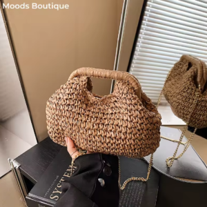 MOODS الرافية القش النسيج المنسوجة مقبض علوي حقيبة و طقم قبعات لسلسلة نسائية الكتف حقيبة كروسبودي 2025 صيف جديد حقائب الشاطئ