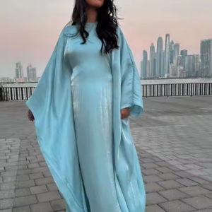 فستان نسائي بأكمام جناح الخفاش من الساتان ، قفطان رمضان ، قفطان فراشة ، قفطان إسلامي ، رداء إسلامي ، أنثى ، الصيف